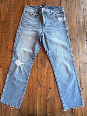 Kut From The Kloth Reese High Rise Straight Leg Jeans Size 8 Distressed Raw Hem